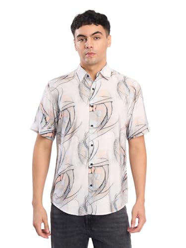 Image of BENE KLEED Men's Abstract Print Cotton Blend Shirt | Spread Collar | Full Sleeves | Tailored Fit |