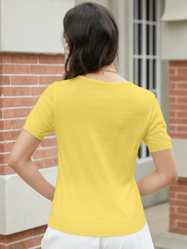 Image of DAIMIDY Women's Short Sleeve Sweater V Neck Summer Knit Tops | Business Casual Tops| Soft,Lightweight,Breathable and Comfortable| Perfect for Shopping,Date,Vacation,Daily Wear Etc.
