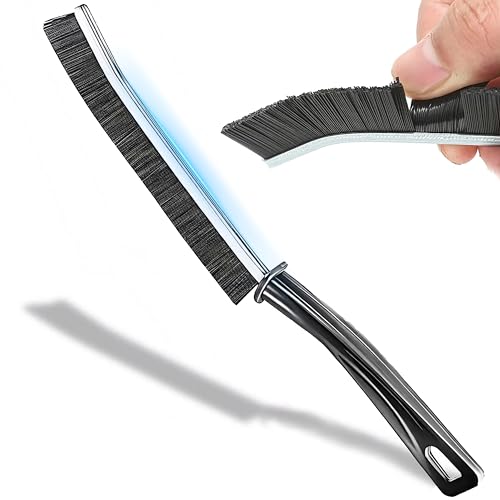 Retoo Cepillo de limpieza de grietas de cerdas duras de 24 cm de largo, orificio para colgar, cepillo de limpieza de esquinas, cepillo para juntas de baño, herramientas de limpieza en puertas,