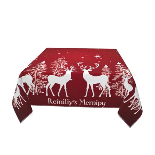 Nappe de Noël carrée cerf douce et sans plis pour table de fête