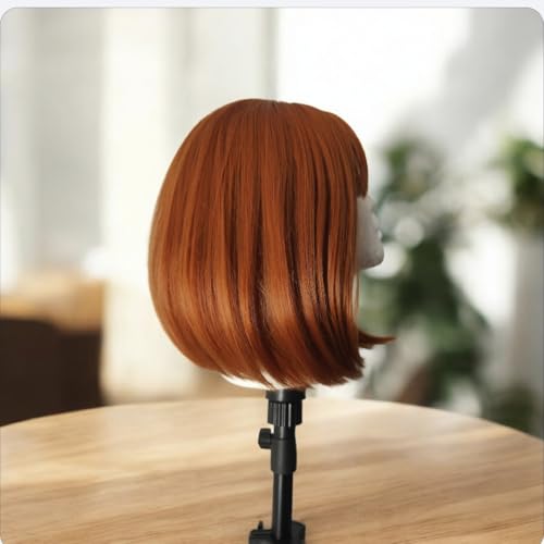Perruque femme 12 pouces lisse marron rouge courte naturelle avec frange