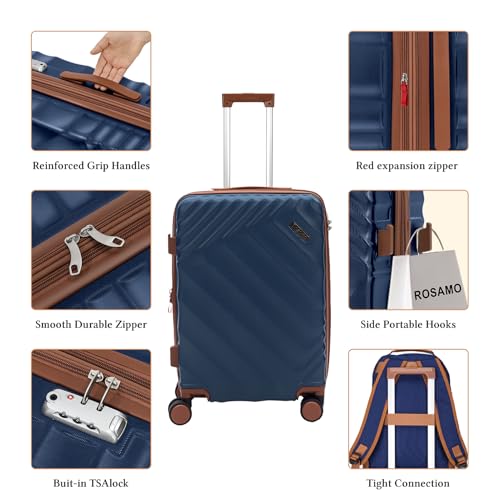 Image of 3 piece Luggage Set Expandable Suitcase 22x14x9 Airline Approved Carry on, ABS Hard Case Suitcases with Spinner Wheels, TSA Lock, (DarkBlue, 3 Piece Sets(20 /BP /TB))