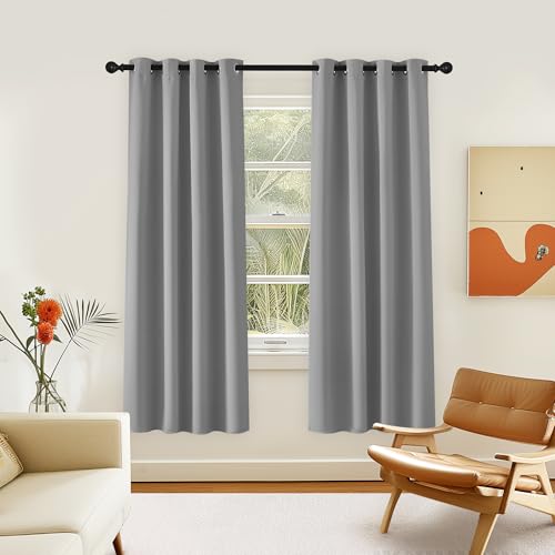 NICETOWN Room Darkening Curtain for Living Room - Energy Saving Thermal Insulated Grommet Room Darkening Curtain/Drape for Bedroom (1 Panel, 46 by 72, Silver Grey)