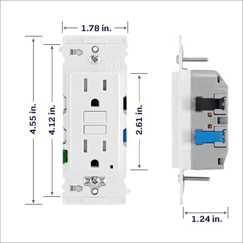 Image of Lever Edge 15 Amp Self-Test, Tamper Resistant GFCI Outlet, EGFT1-W, White