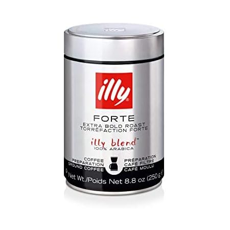 illy Coffee, Drip Ground, Forte, Extra Dark Roast, 100% Arabica Bean Bold Signature Italian Blend, Premium Gourmet Roast, Brewed, Drip, French Press, Cold Brew Coffee, Pressurized Fresh 8.8 Ounce Tin
