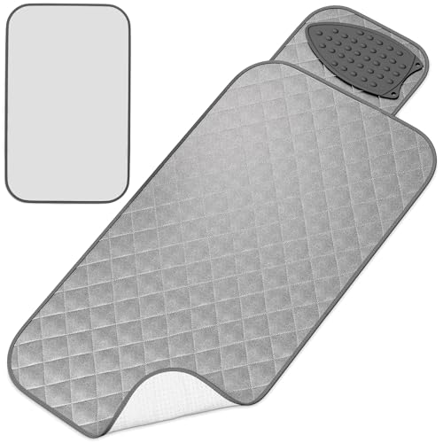 Portable Ironing Mat for Table Top Foldable Ironing Pad for Table (39.8 x 18.3) with 4-Layer Heat-Resistant Fabric & Magnetic Edges Easy to Store Designed for Small Spaces & Quick Ironing