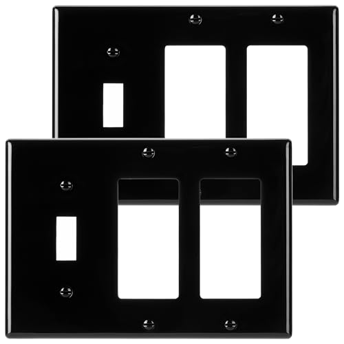 Bates- Combination Wall Plate, Single Toggle Switch/Double Decorator, Black, 6.34" x 4.5"/Standard Size, 3 Gang Wall Plate, Light Switch Cover Plate
