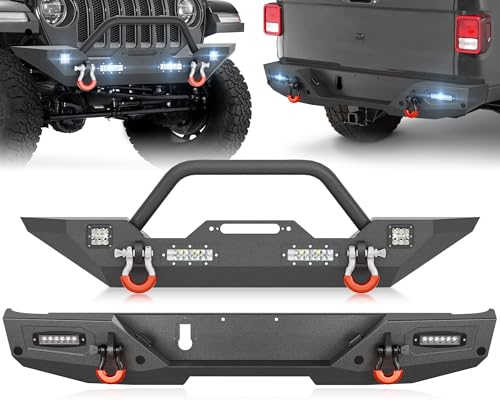 Image of for Gladiator JT Front and Rear Bumpers Compatible with 2020 2021 2022 2023 2024 2025 2026 Jeep Gladiator JT with Winch Plate, LED Lights, Bull Bar, License Plate Lights, Sensor Holes & D-rings