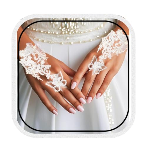 GORTIN Bride Wedding Gloves White Short Lace Fingerless Glove Pea...