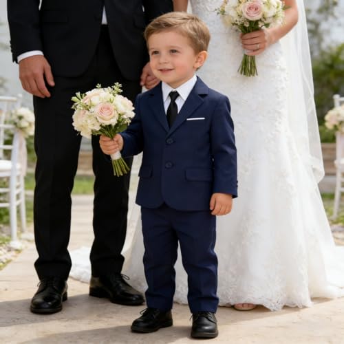 Image of Baby Boy Formal Suit for Toddler Infant Tuxedo Dress Suits | Little Gentleman, Wedding Ring Bearer Outfit, Vest Pants Long-Sleeve Shirt Tie, Birthday Party Christmas Prom, Classic