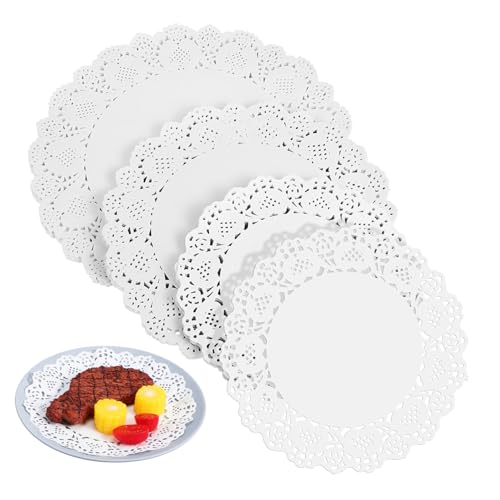 Décor floral en napperons de papier pour buffet de traiteur