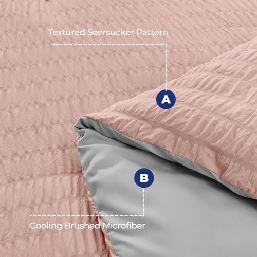 Image of HYMOKEGE Rose Gold /Light Grey Twin XL Comforter Set Seersucker 5 Pieces, All Season Luxury Bed in a Bag for Bedroom, Bedding Set with Comforter, Sheets, Pillowcase & Sham