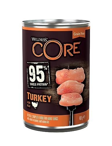 Wellness CORE 95% 6 x 400g, Truthahn & Grünkohl – Hundefutter Nass, stückige Pastete für ausgewachsene Hunde, getreidefrei, natürlich, hypoallergen, proteinreich, hoher Fleischanteil