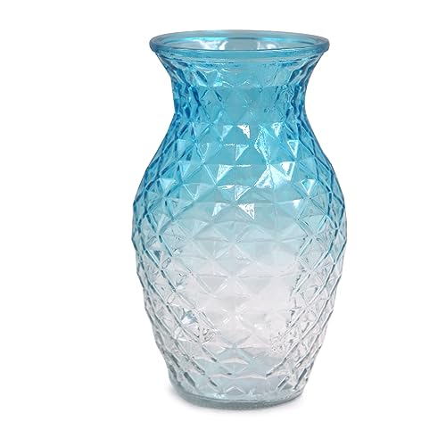 OFFIDIX Glass Waisted Flower Vase - Lattice Modern Style for Home Living Room Table Decoration (Blue Clear)