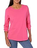 Amazon Essentials Women's Classic-Fit 100% Cotton Long-Sleeve Crewneck T-Shirt, Bright Pink, X-Large