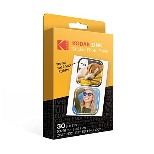 Kodak 2 x 3 Premium Zink Pulgadas Papel fotográfico Adhesivo precortado (30 Hojas) Compatible con Todos los Productos de impresión instantánea Kodak de 2 x 3 Pulgadas, Excepto Printomatic