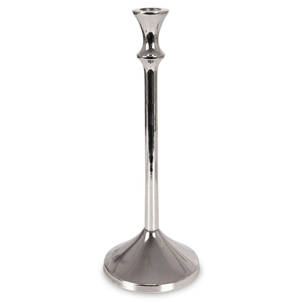 Portacandele In Alluminio Argento Per Candela Lunga - Altezza 30,5 Cm, Base 12 Cm, Stile Industriale