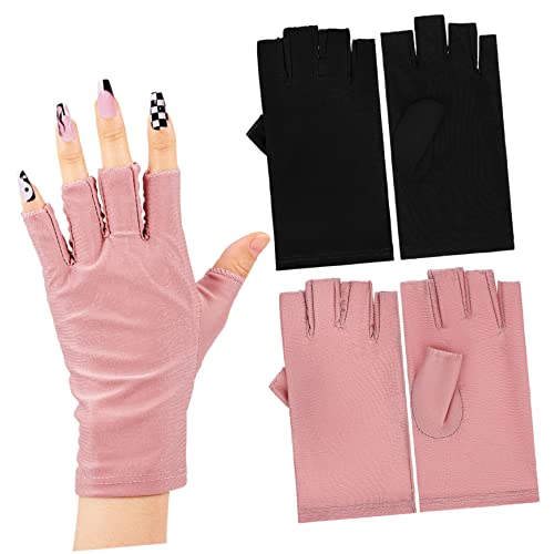 FOMIYES 2 Pairs Protection Nail Tech Gloves Fingerless for Gel Nail Comfortable Cotton Gloves for Women