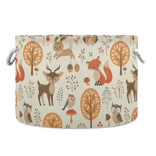 Image of ALAZA Large Round Storage Basket,Autumn Forest Jungle Animal Fox Deer Rabbit Toy Basket Nursery Bins & Boxes Laundry Hamper for Bathroom/Bedroom/Home Decor
