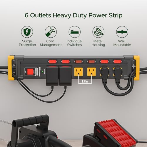 Green Box Innovations 3300J Heavy Duty Surge Protector Power Strip With Individual Switches,6 Outlet Metal Mountable Power Strip With 6Ft Cord Management thumb #3