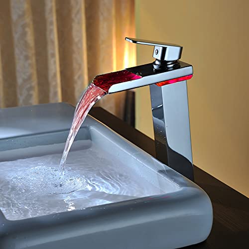 Robinet cascade LED noir en laiton pour lavabo monotrou - 7