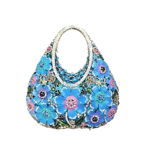 Sac de soirée fleur en strass avec poignée cristal pour femme