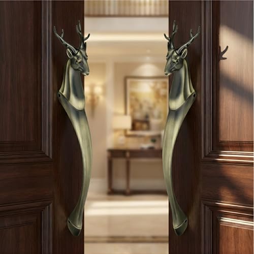 Image of GLOXY Premium Antique 12 inch Classic Vintage Deer Shaped Main Door Handle with 8 inch Hole-to-Hole Spacing - Decorative Push & Pull Aluminium Wooden & Glass Door Handle for Home, Office & Villa - Pack of 1