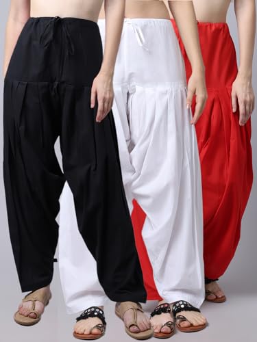 Image of Pistaa's Women's Regular Fit High Rise Combo of 3 Solid Pure Cotton Patiala Salwar