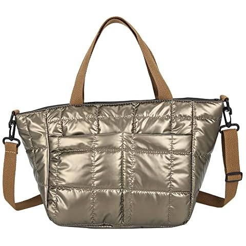 Women Large Capacity Nylon Tote Bag Space Padded Solid Color Top-handle Bag Zipper Lattice Work Shoulder Handbag Cover