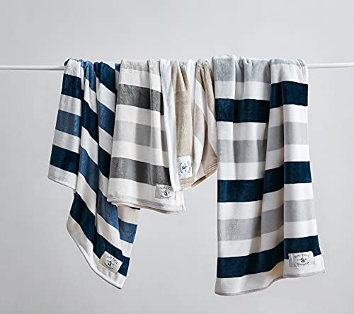 Image of Nautica - Throw Blanket, Super Soft & Cozy Fleece Blanket, Lightweight Plush Bedding for Couch & Bed (Awning Stripe Navy, 50' x 60')