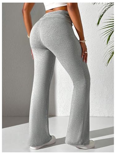 OYOANGLE Women's Twist Front Elastic High Waist Flare Pants Skinny Casual Workout Bell Bottoms Trousers2