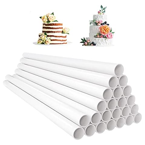 24 Pcs Cake Dowel Rods, 9.5 Inch Plastic Cake Support Rods, 0.4 Inch Diameter Reusable Cake Stand Sticks for Stacking Cake and Tiered Cake Construction Cover