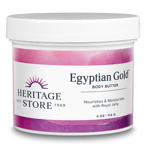 HERITAGE STORE Egyptian Gold Body Butter, Body Moisturizer for Dry Skin Care, Nourishes and Hydrates with Royal Jelly, Castor Oil, Black Seed Oil, Frankincense, Natural Honey and Propolis, 4oz