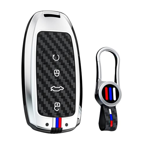ontto Smart Remote Car Key Shell Carbon Texture Key Cover with Keychain Fit for Chery Tiggo 8 PRO Tiggo 8 PRO MAX Tiggo 7 PRO MAX OMODA 5C Car Accessories,Full Protection,Silver
