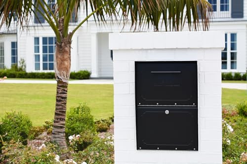 Image of Architectural Mailboxes Oasis Mailbox, Black | Galvanized steel build with a secure steel cam lock, magnetic door closure, and hopper delivery door. USPS approved.
