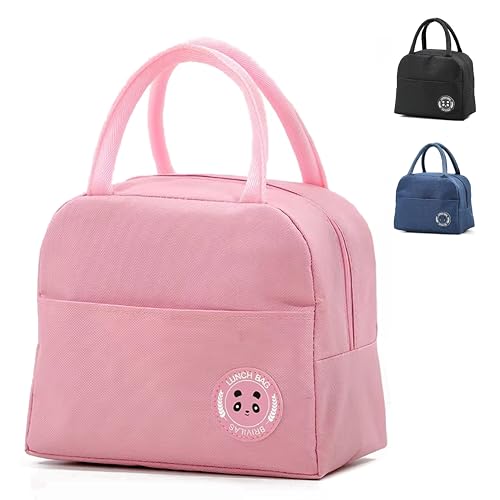 Tediline Lunch Bag Plain Pink Reusable Insulated Waterproof Bag for Kids or Adults Perfect for Lunch Boxes Tiffin Boxes Picnics Work or School