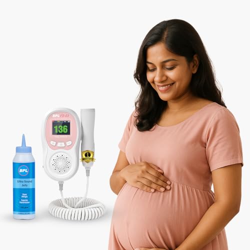 Image of BPL Medical Technologies FD-03 Fetal Doppler Smart Noise Reduction & Heartbeat Detection Machine with Ultrasound Gel |In-Built Speaker for Home and Clinic Use - Pink & White