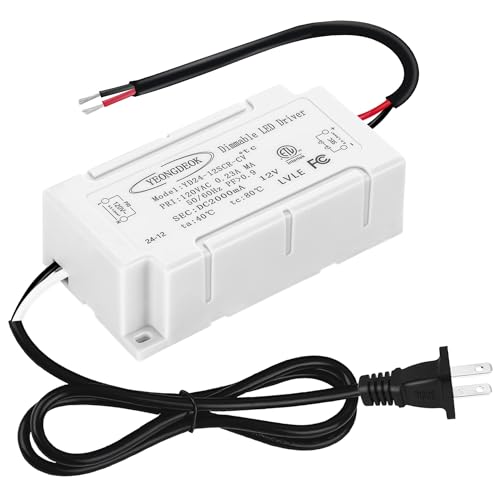 Image of Dimmable 12V 24W LED Driver with US Plug, AC 120V to DC 12V LED Electronic Transformer, Dimming Power Supply 12V 2A Constant Voltage LED Driver, AC to DC Converter for Track Lights, Puck Light
