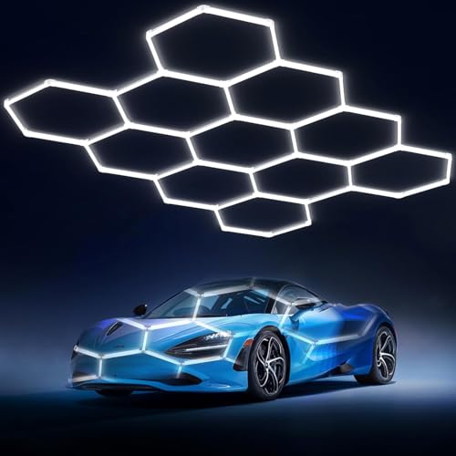 Litezone Hexagon Garage Lights: 329W 47Pack 11 Grids Hexagon LED Lights - Easy Install 6500K Super Bright Honeycomb Lights Ceiling for Garage, Warehouse, Car Detailing Shop, Exhibition Hall, Gym