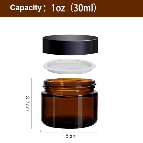 24 Pack 1 oz Round Amber Glass Cosmetic Jars with Lids And Inner Liners, Travel Glass Jars, Refillable Cosmetic Containers for Lotion, Lip Scrub, Makeup, Eyeshadow, Slime, Paint2