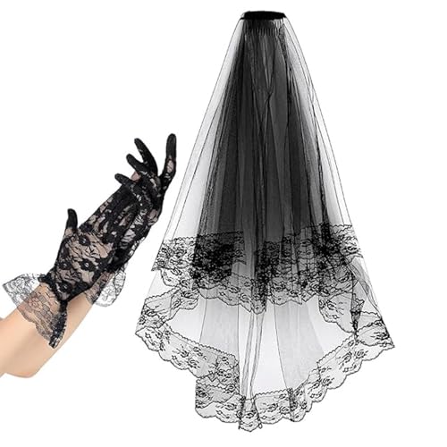 ユニークな黒いレースのヘッドピースと手袋セットハロウィーンのお祭りとテーマのイベントファンシードレスグローブのためのコスプレコスチュームアクセサリー