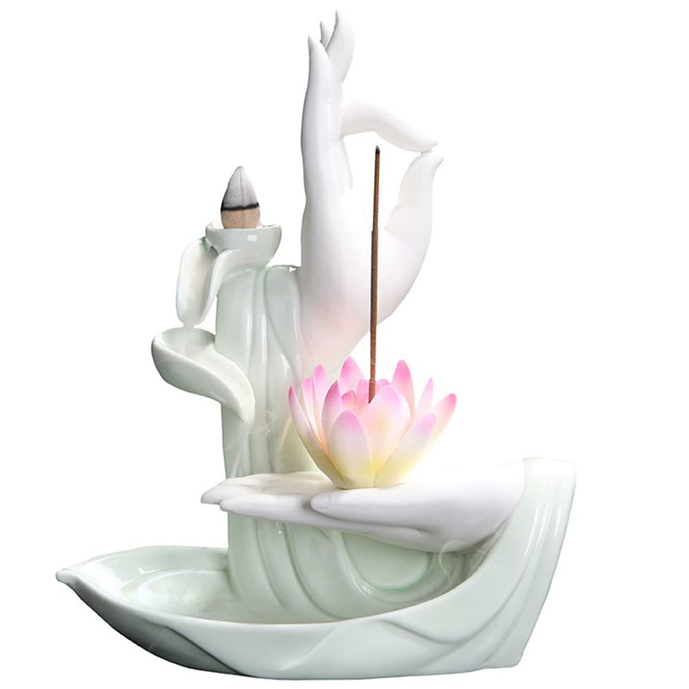XIALON 21.2cm Cerámica Incienso Quemador Buda Mano Reflujo Lotus Censer Decoración del Hogar