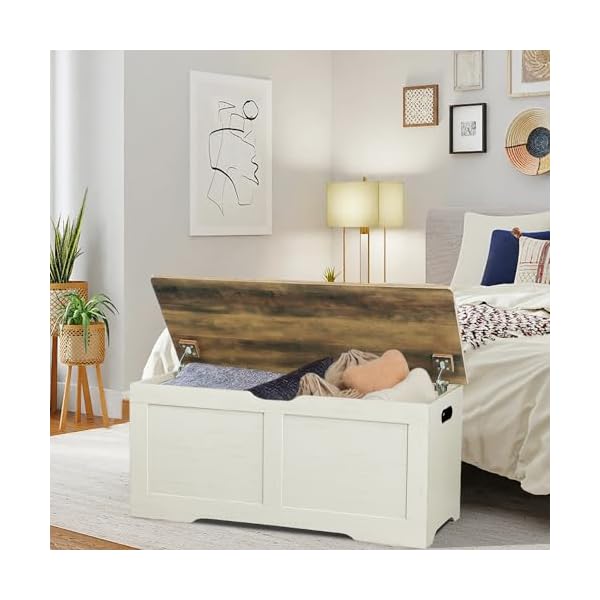 394 storage chest wooden storage bench large storage trunk with 2 safety hinges entryway shoes bench for living room bedroom antique white  urban country home decor