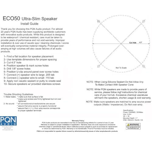 Image of PQN Audio Eco50-4BK 5 inch Ultra Slim Waterproof Marine Speaker for RV, Camper, Cabinet and Hot tub. Chemical and UV Resistant. Wall and Floor Mount Outdoor Speakers (Black)