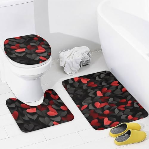 Housse de toilette et tapis de douche cœur imperméable 4 pièces