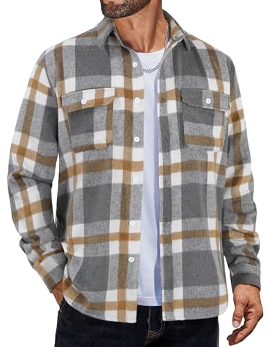 Image of COOFANDY Mens Flannel Shirts Long Sleeve Plaid Shirt Jacket Button Down Shirt with Pockets