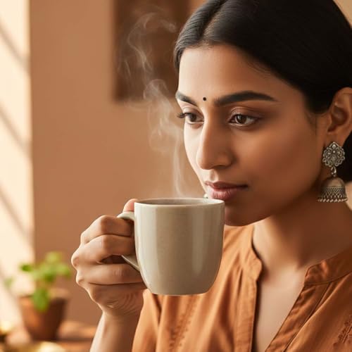 Image of The Earth Store Beige Cylus Ceramic Tea Cup Set of 6 for Tea | 190ML Each | Microwave & Dishwasher Safe | Perfect for Every Occasion Chai | Coffee Cups for Home, Office, Gifting & Daily Use