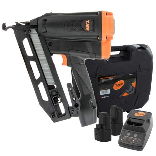 Tjep VF16/64 VF1664 Gas Angled Finishing Nail Gun with 2X 2.1Ah Batteries, Charger & Case