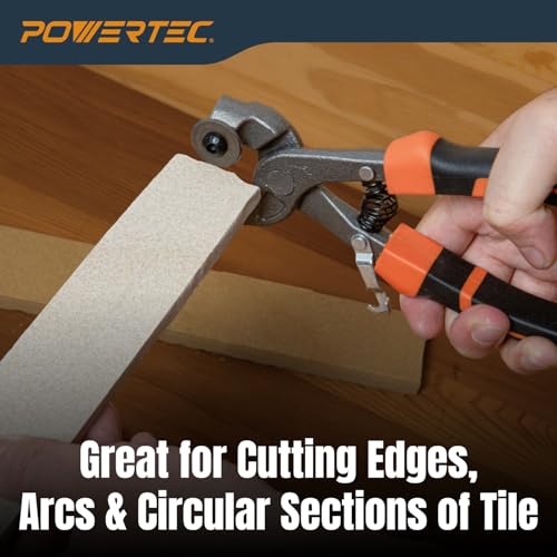 Image of POWERTEC Wheeled Tile Nippers for Glass, Ceramic, Porcelain, and Mosaic - Ergonomic Soft Grip, Heavy Duty 22mm Tungsten Carbide Scoring Wheels Cuts and Trim Tile Up to 1 /4 inch (71901) 1 Pack
