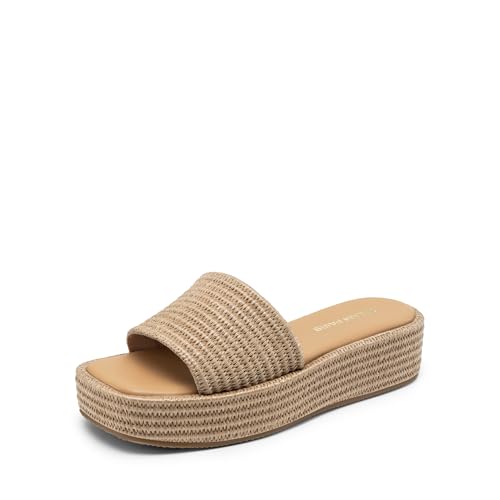 DREAM PAIRS Women Platform Slides Sandals Espadrilles Slip On Low Wedge Summer Open Toe Bohemia Dressy Beach Vacation Shoes 6 Taupe